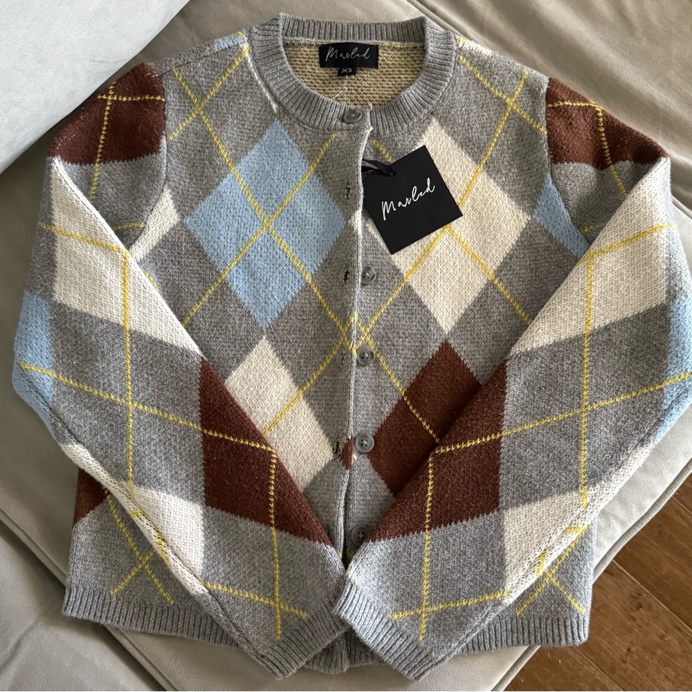 Marled Gray and Yellow Knit Cardigan